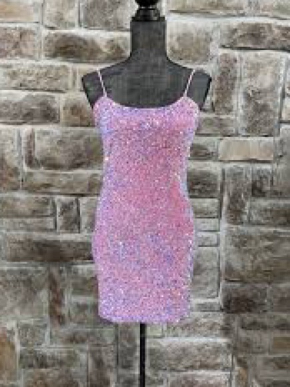 VELVI Pink Sequin Spaghetti Strap Mini Dress- NWT